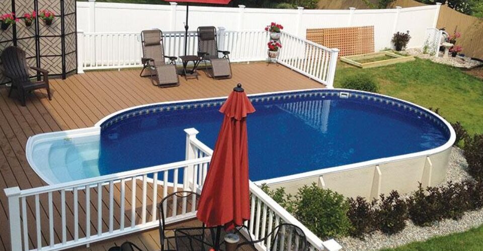 above ground pool surrounded by radiant deck